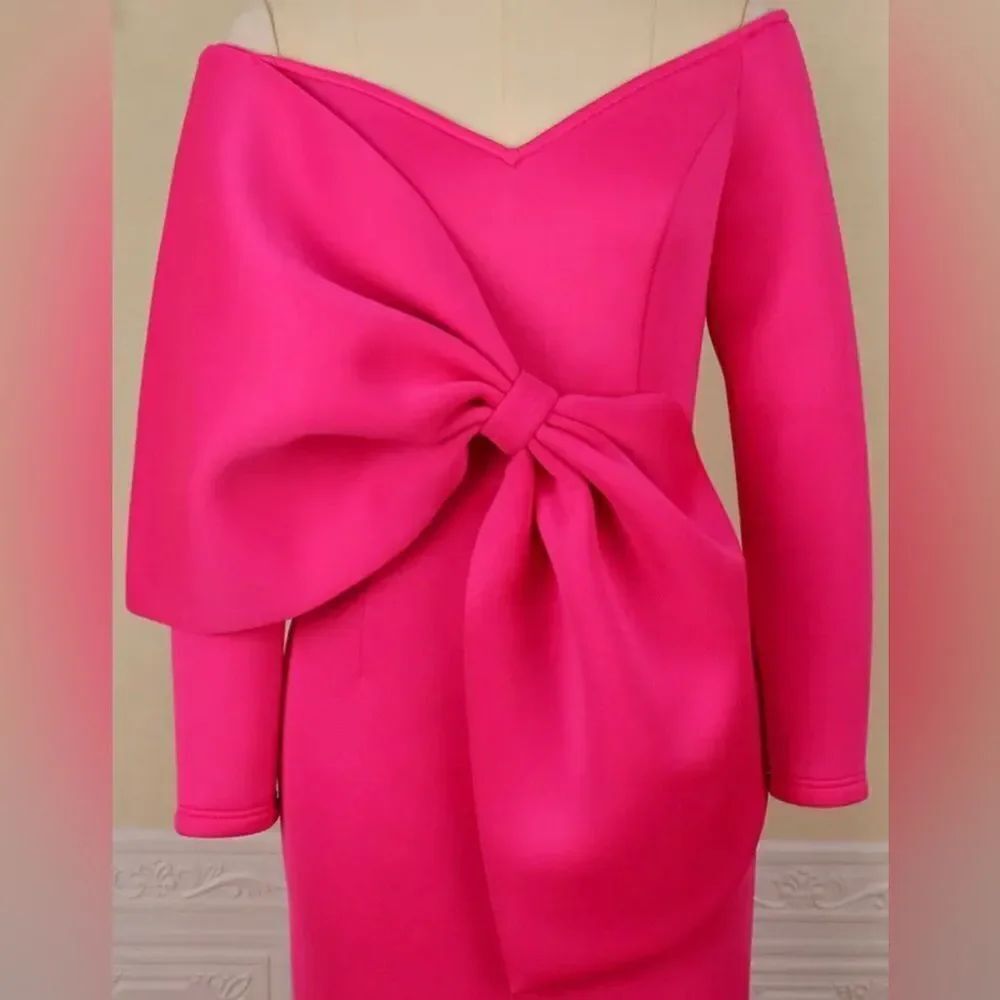 2022 Women's Long Dress Off Shoulder Big Bow Plus Size Slim Dress 1XL hot - Picture 4 of 15